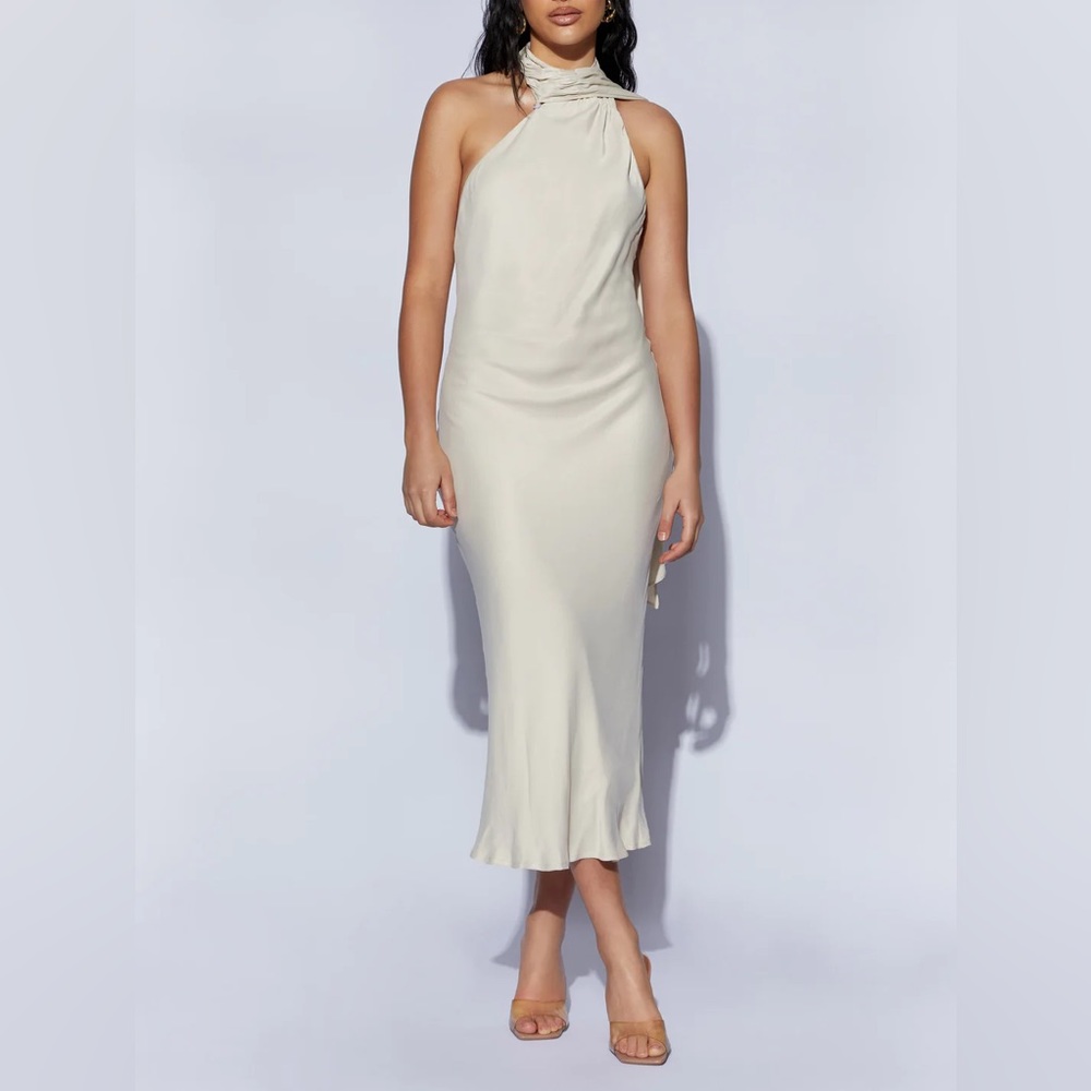 Meshki Astrella neck wrap midi dress